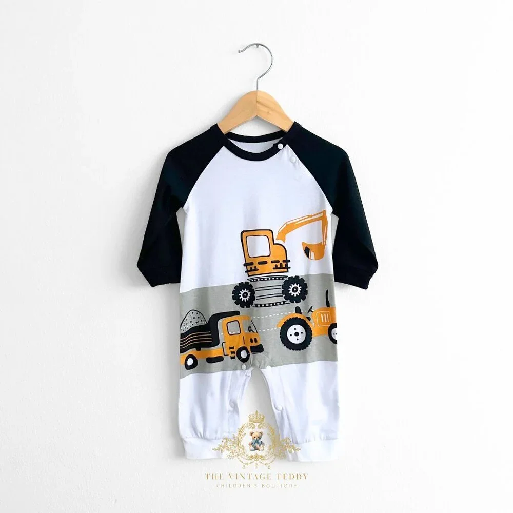 NWT Cute Boys Sleep N' Play One-piece Rompers Set of 2 Construction Truck 18-24M - Picture 2 of 5